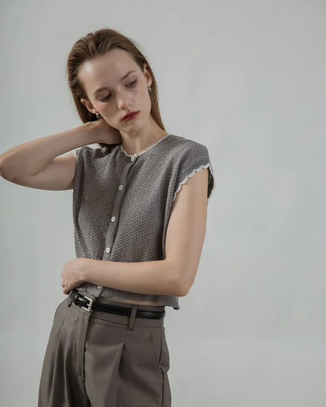 Weekend Shopping Bliss Eco Two-Way Crochet Knit Top (Grey)