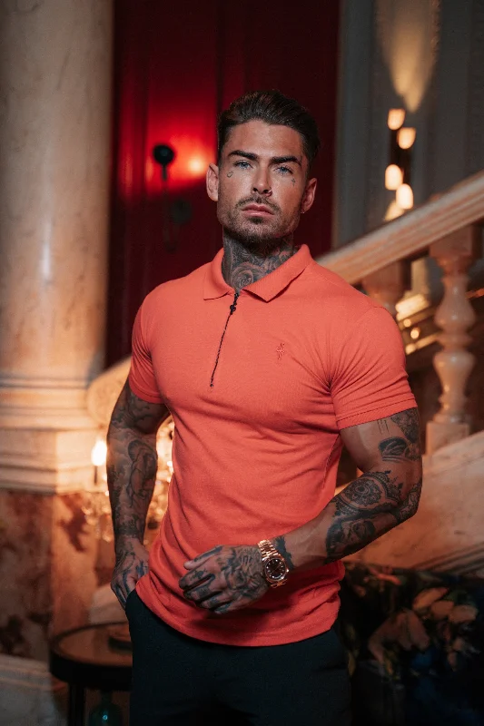 Super Sale Father Sons Classic Coral and Black Zipped Polo Shirt - FSH852