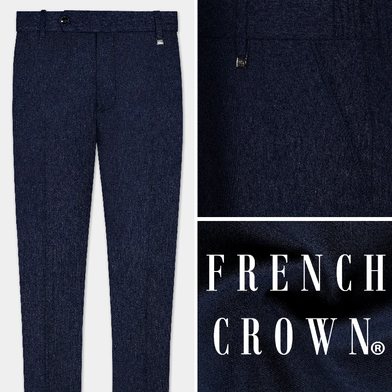 Midnight Madness Tealish Blue Solid Cotton Stretchable Waistband Pant