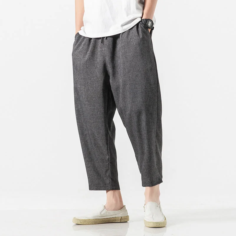 Unbeatable Prices Signature Cotton Chinese Style Loose Pants Ninth Pants