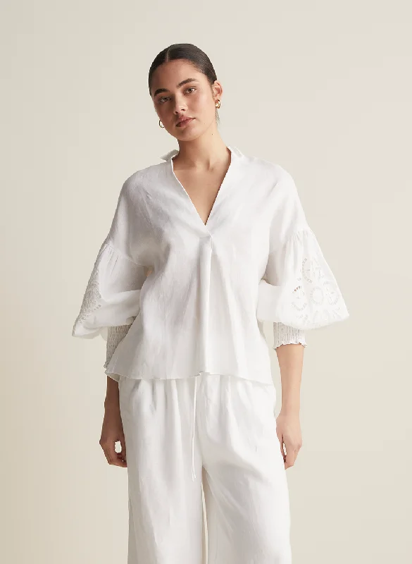Weekend Bargains to Cherish Blyth Linen Smock Top | White