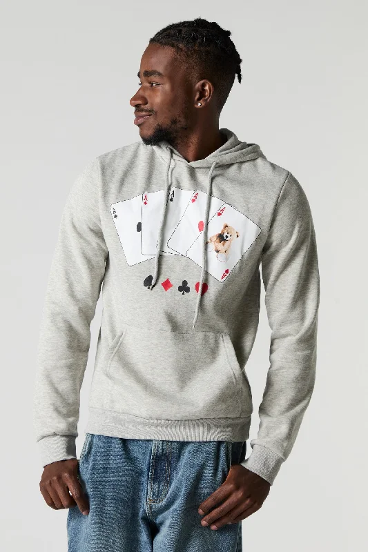 Limited Quantity Bear Playing Card Graphic Fleece Hoodie