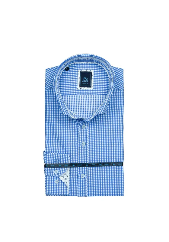 Price Cut Andre Como Long Sleeve Gingham Shirt, Blue