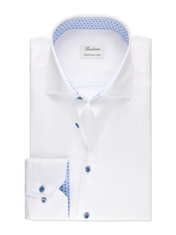 Year-End Sale Fitted Body White Contrast Twill Shirt 684751 0540 000