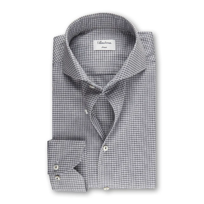 Weekend Specials to Enjoy Fitted Body Grey Checked Stretch Shirt 612361 8444 383