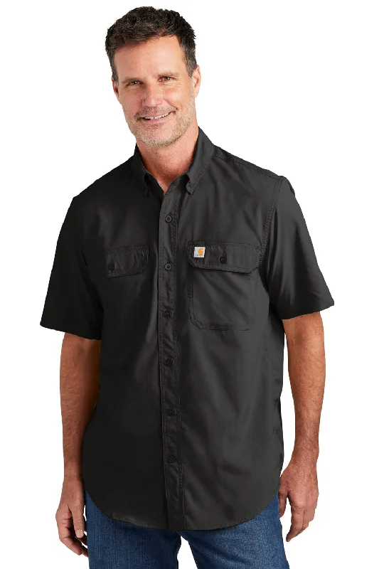 Best Seller Carhartt Mens Force Moisture Wicking Short Sleeve Button Down Shirt w/ Double Pockets - Black