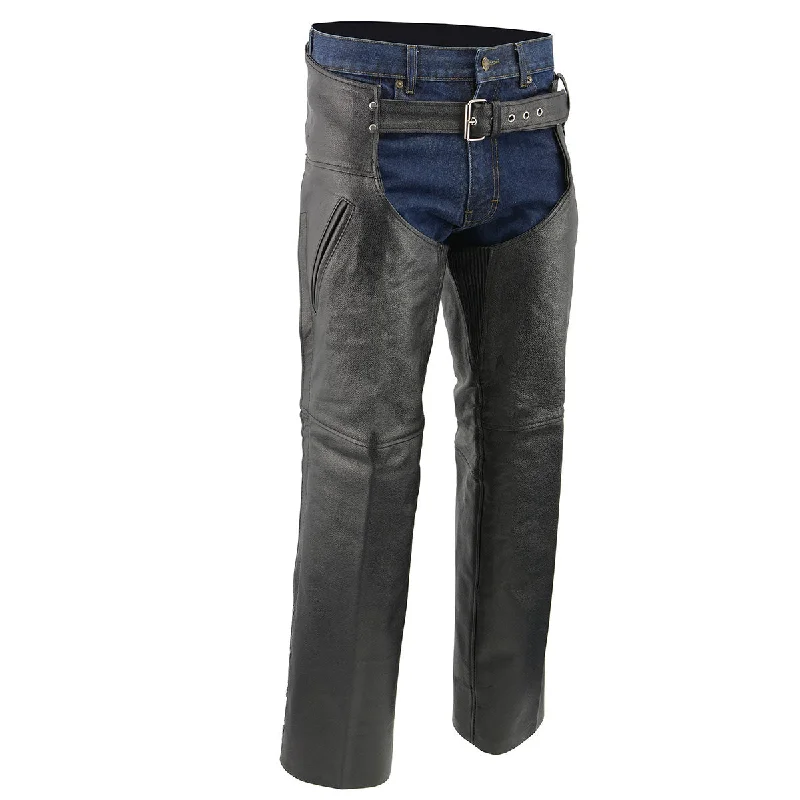 Stock Clearance Men's XS301 Black Deep Pocket Premium Leather Motorcycle Chaps