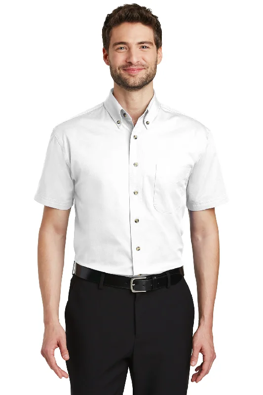 Now or Never Port Authority Mens Short Sleeve Button Down Shirt w/ Pocket - White - Closeout Now or Never Port Authority Mens Short Sleeve Button Down Shirt w/ Pocket - White - Closeout