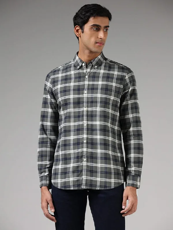 Fantastic Deals WES Casuals Olive Checked Slim-Fit Shirt