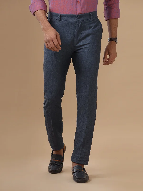 Don’t Miss Out Men Linen Cotton Trim Fit Pant Grayish Blue - LC10
