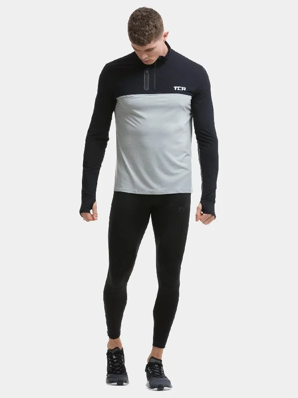 Online Exclusive Fusion Half Zip Running Top For Men With Thumbholes & Chest Zip Pocket