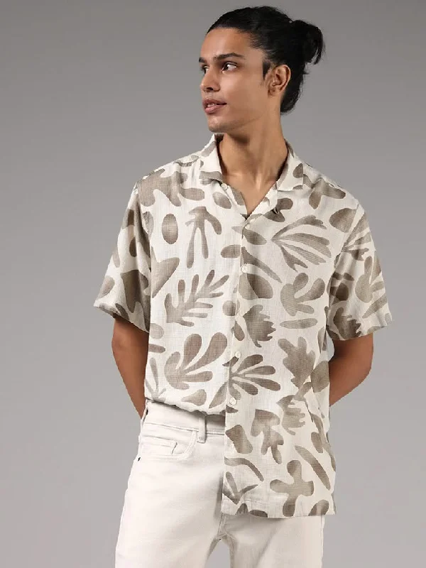 Weekend Bargains to Celebrate Nuon Off White Printed Relaxed-Fit Blended Linen Shirt
