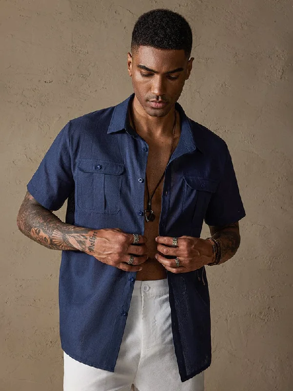 Limited Offer Cotton Linen Solid Color Double Pockets Shirt