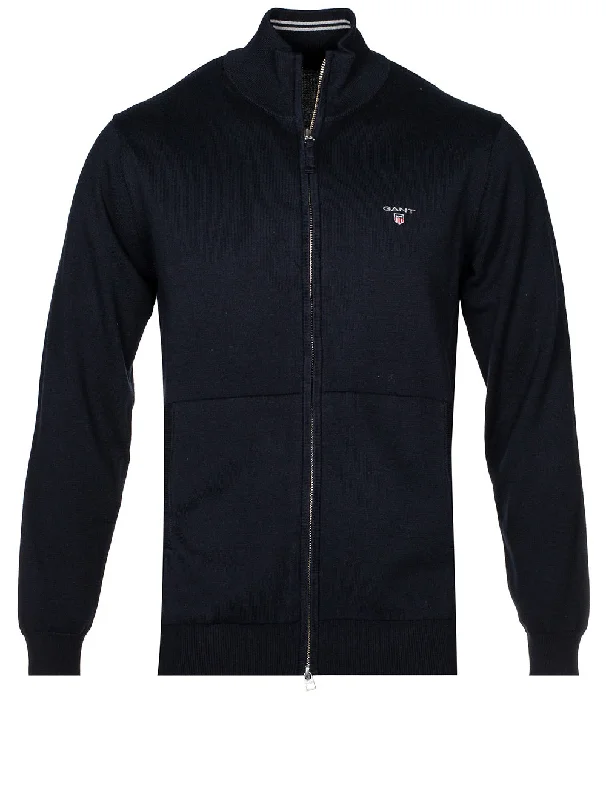 New Deal Klassischer Baumwoll-Cardigan mit Reißverschluss Abendblau
