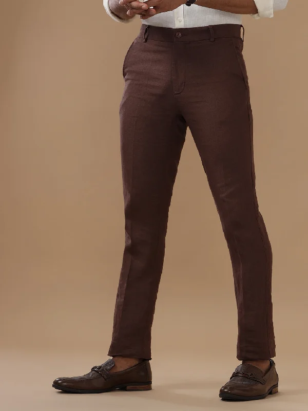 While Supplies Last Men Linen Trim Fit Pant Brown - PL11