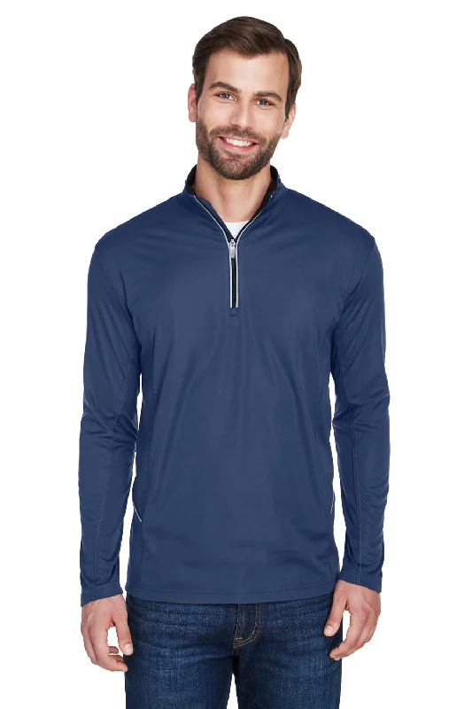 Don't Wait UltraClub Mens Cool & Dry Moisture Wicking 1/4 Zip Sweatshirt w/ Pocket - Navy Blue
