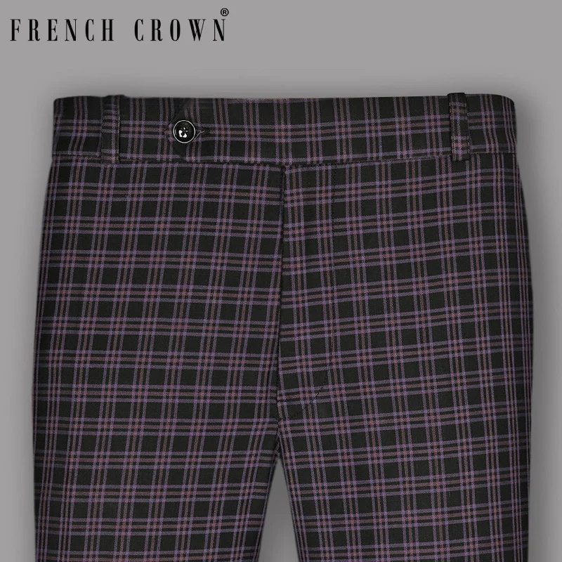 Super Sale Black with Lilac Twill Plaid Wool Blend Pant