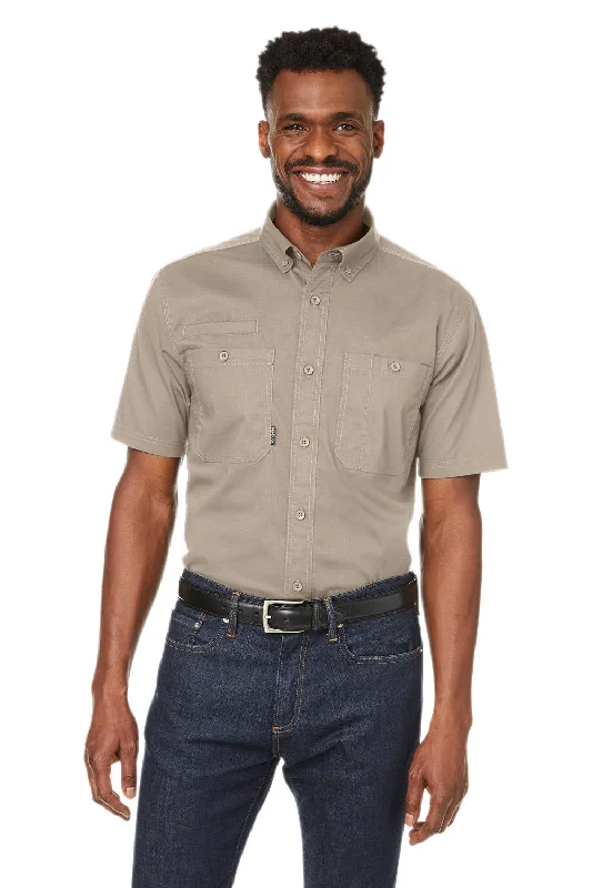 Don't Delay Dri Duck Mens Craftsman Ripstop Short Sleeve Button Down Shirt w/ Double Pockets - Rope Brown Don't Delay Dri Duck Mens Craftsman Ripstop Short Sleeve Button Down Shirt w/ Double Pockets - Rope Brown