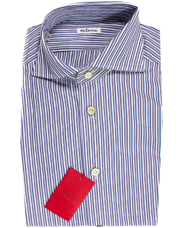 Super Bargain Kiton Dress Shirt Purple Orange Stripes 38 - 15 SALE