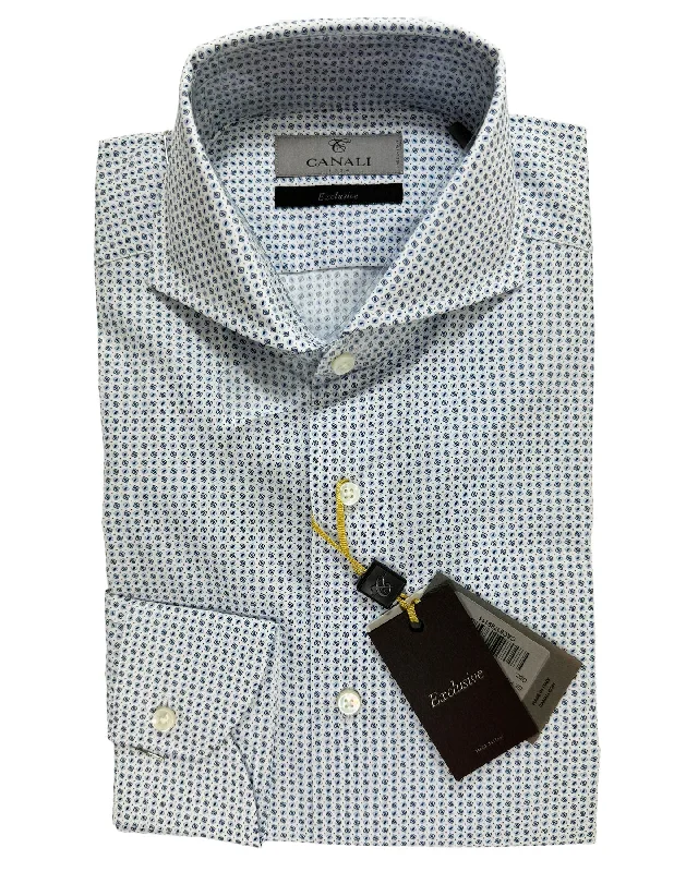 Weekend Bargains to Sizzle Canali Dress Shirt White Blue Navy Micro Design - Exclusive Collection 38 - 15