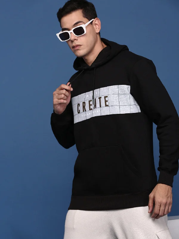 Reduced Price Men Hooded Printed Black Pullover