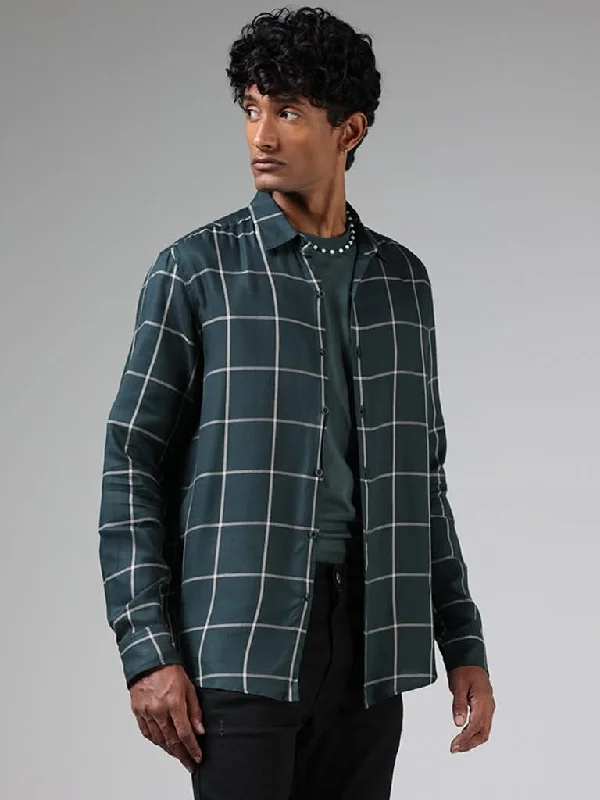 Clearance Sale Nuon Emerald Green Windowpane Checked Relaxed-Fit Shirt