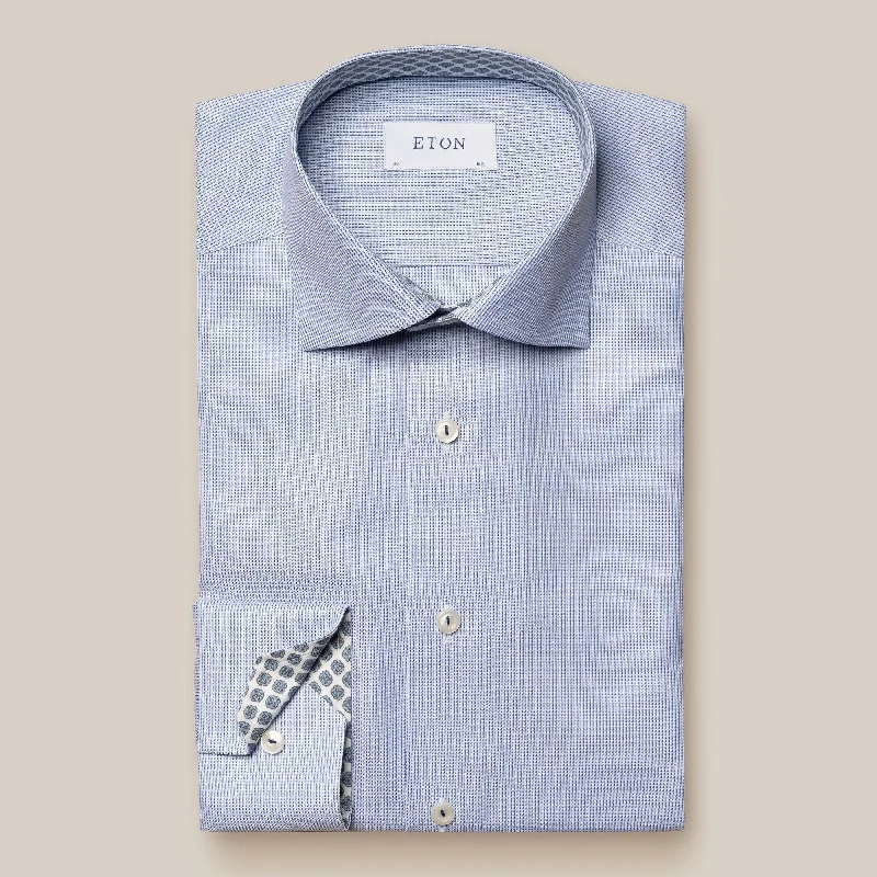 Limited Quantity Navy Cotton-Tencel Contrast Trim Contemporary Fit Shirt - ETON
