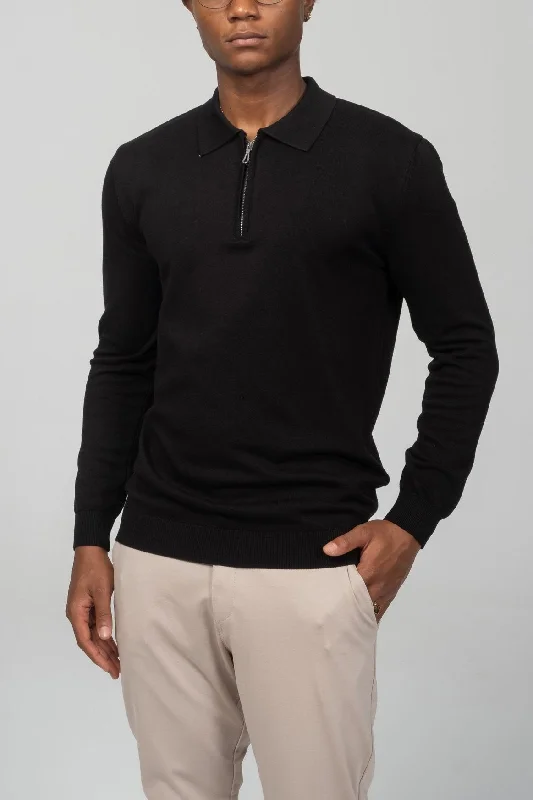 Online Exclusive Zipper Closure Long Sleeve Sweater - Black