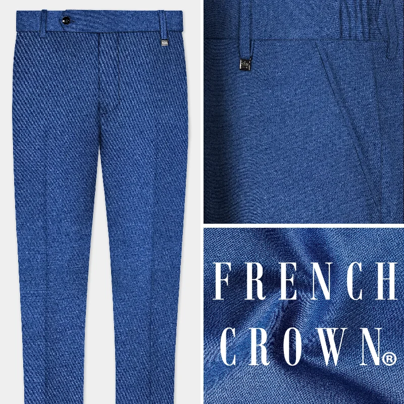 New Markdowns Cobalt Blue Solid Wool Rich Stretchable Waistband Pant