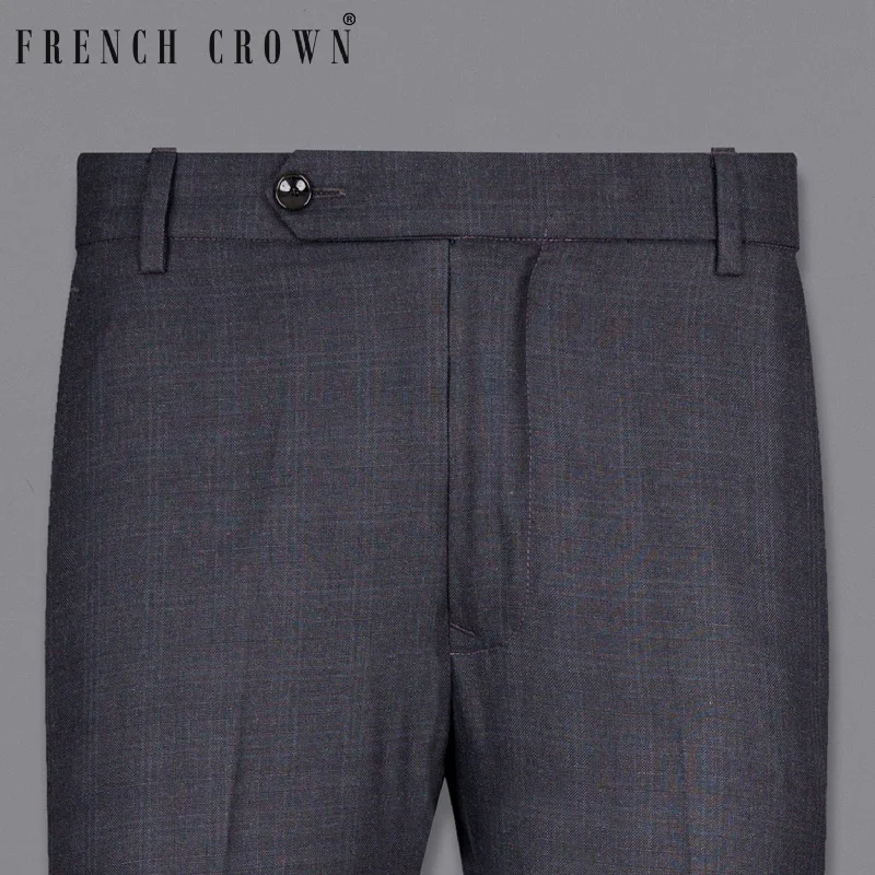 Price Reduction Gravel Grey Subtle Plaid Wool Rich Pant