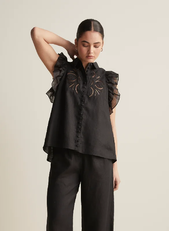 Weekend Savings Fiesta Hermione Linen Ramie Shirt | Black