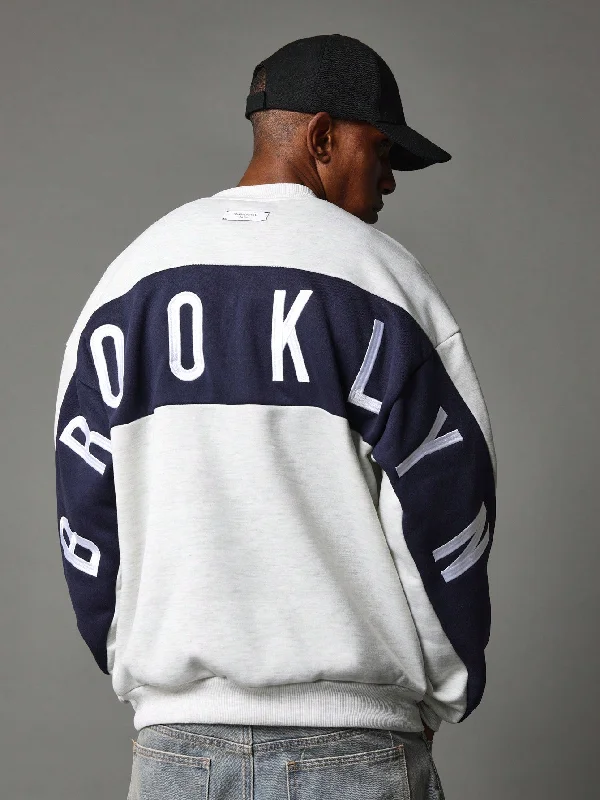 Can't Beat Crew Neck Colour Blocked Sweatshirt With Back Brooklyn Embroidery