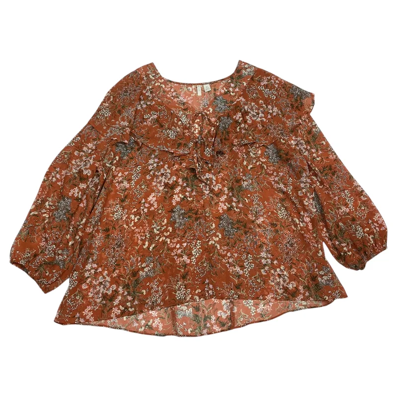 Quick Sale Blouse Long Sleeve By Cato In Brown, Size: Xl