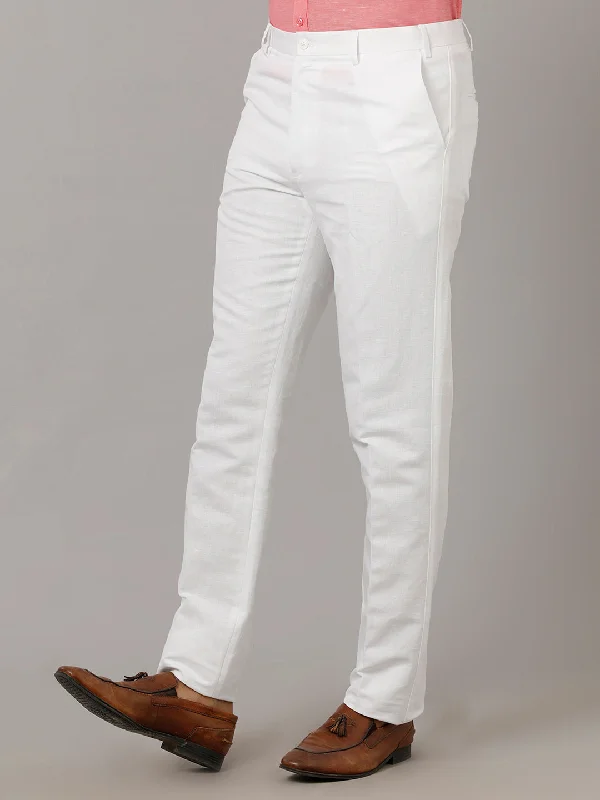 Value Deals Men Linen Cotton Pants White Care