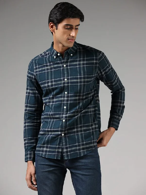 Deal of the Week WES Casuals Emerald Green Checked Slim-Fit Shirt