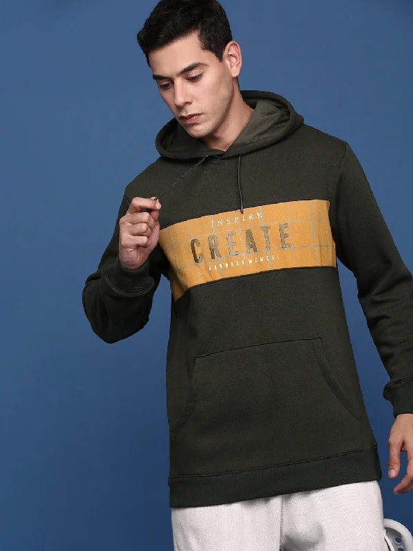 Hot Buy Men Hooded Printed Green Pullover
