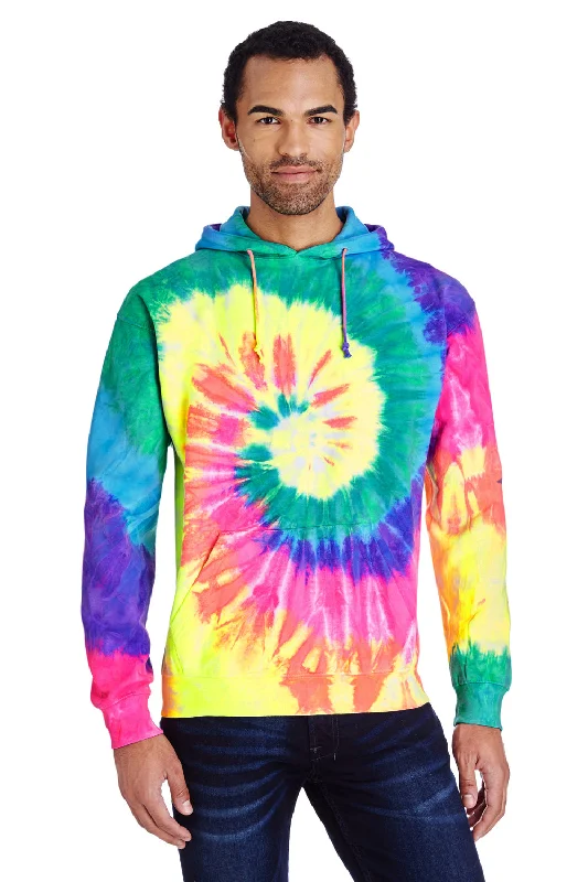 Extra Savings Tie-Dye Mens Hooded Sweatshirt Hoodie w/ Pouch Pocket - Neon Rainbow