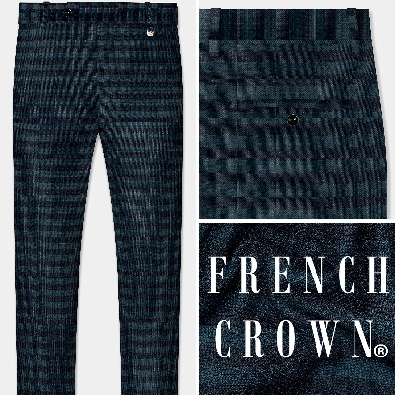 Deal Dash Bluish Blue And Jade Black Striped Pant