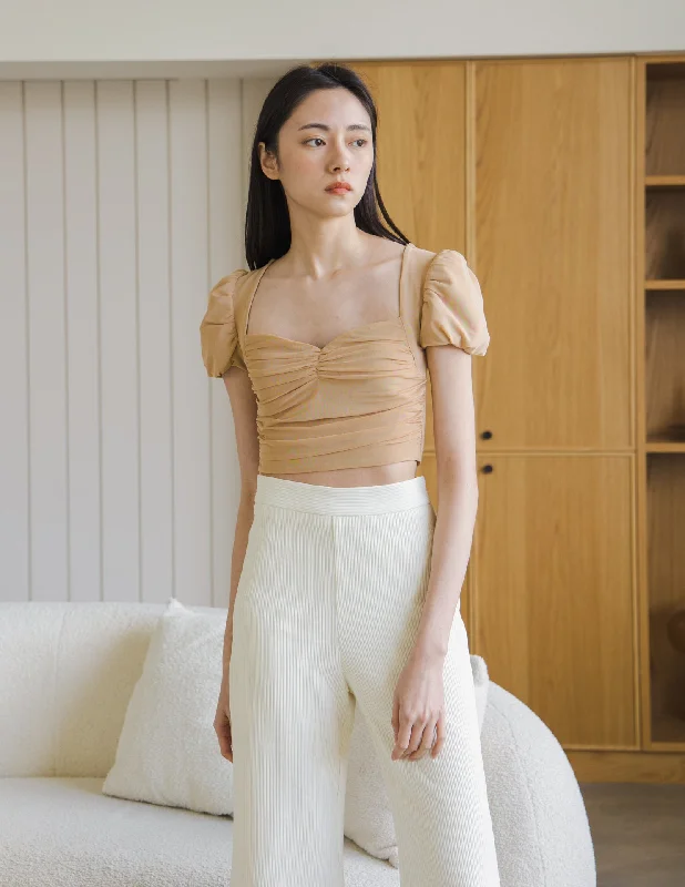 Top Pick Sandra Mesh Top in Camel