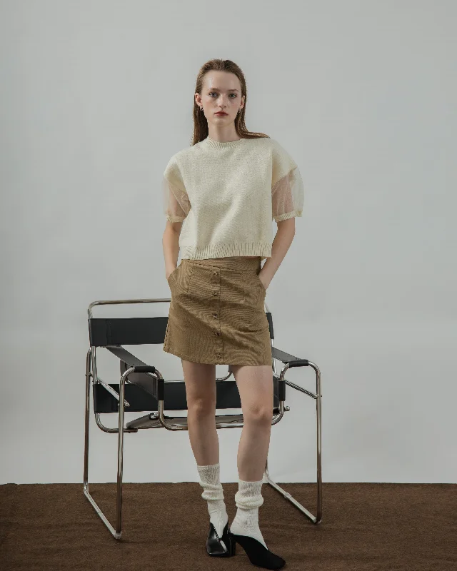 Best Seller Eco Mesh Sleeve Knit Top (Ivory)