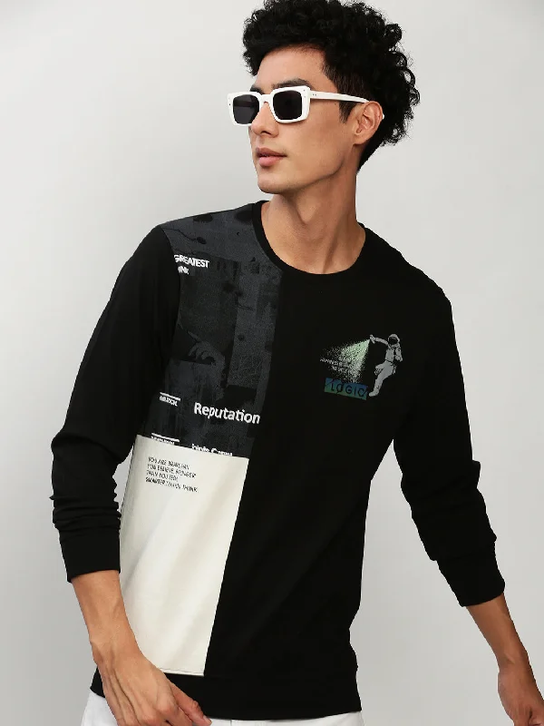Lowest Price Men Black Graphics Casual Sweatshirts