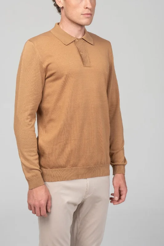 Half Price Two Button Down Polo Sweater  - Camel