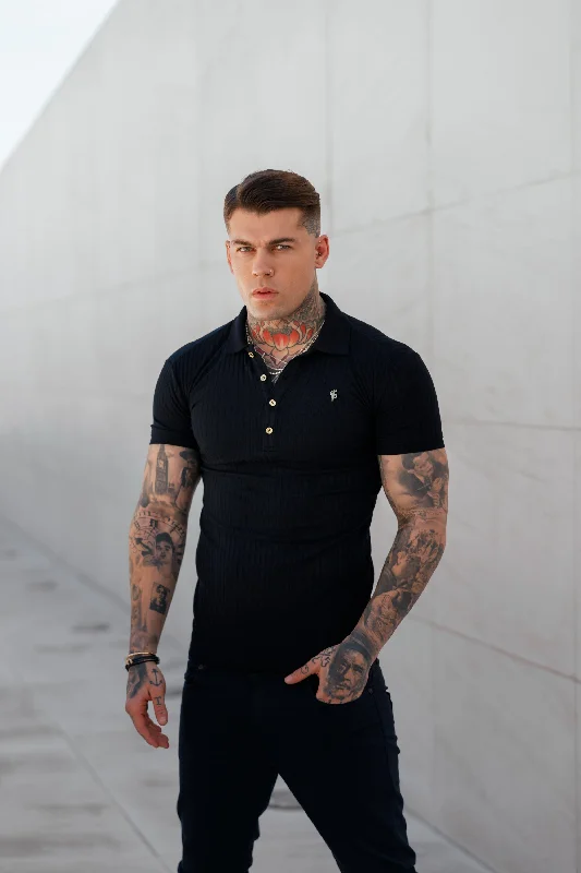 Weekend Specials to Grab Father Sons Classic Navy Ribbed Polo Shirt with Gold Metal Emblem Decal & Buttons- FSH694 Weekend Specials to Grab Father Sons Classic Navy Ribbed Polo Shirt with Gold Metal Emblem Decal & Buttons- FSH694