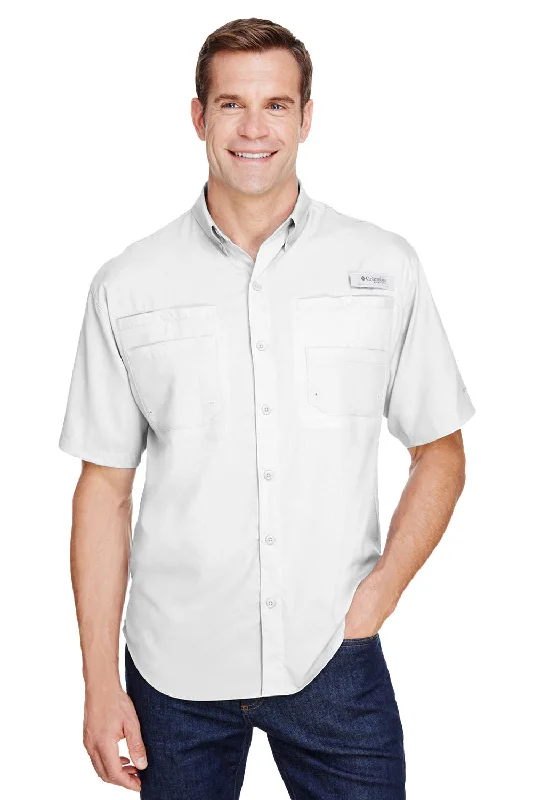 Hot Buy Columbia Mens Tamiami II Moisture Wicking Short Sleeve Button Down Shirt w/ Double Pockets - White - Closeout Hot Buy Columbia Mens Tamiami II Moisture Wicking Short Sleeve Button Down Shirt w/ Double Pockets - White - Closeout
