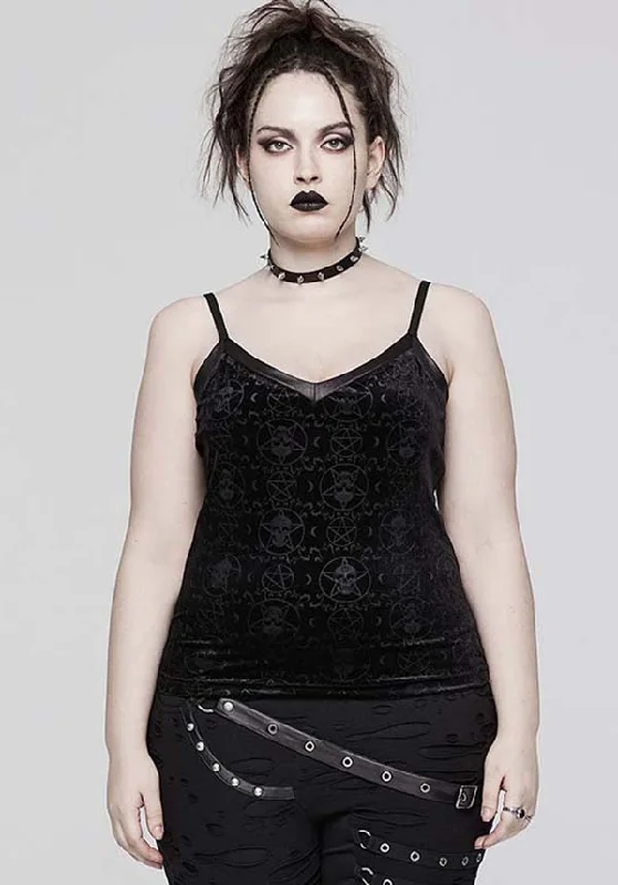 Weekend Bargains to Enjoy Goth Pentacle Velvet | CAMISOLE TOP [PLUS SIZE]