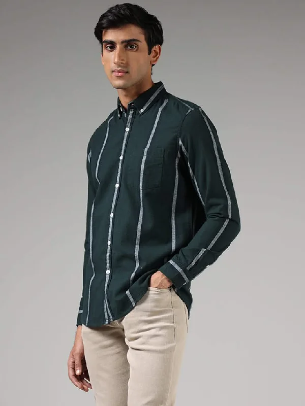 Bargain Alert WES Casuals Emerald Green Striped Slim-Fit Shirt