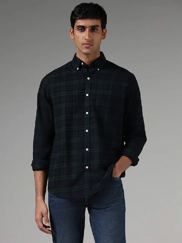 Big Savings WES Casuals Green Checked Relaxed-Fit Shirt