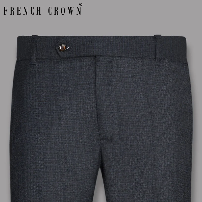 Overstock Clearance Navy Micro Checked Wool Rich Pant