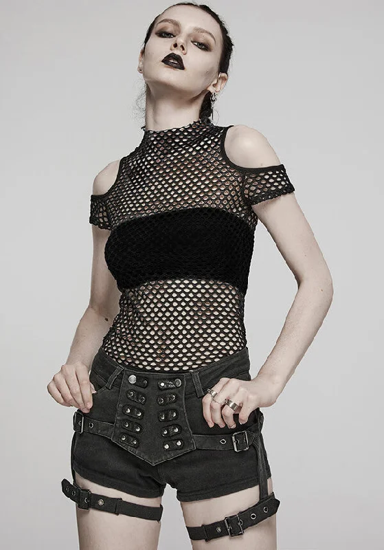 Great Deal Dionisia Fishnet [Black] | COLD SHOULDER TOP