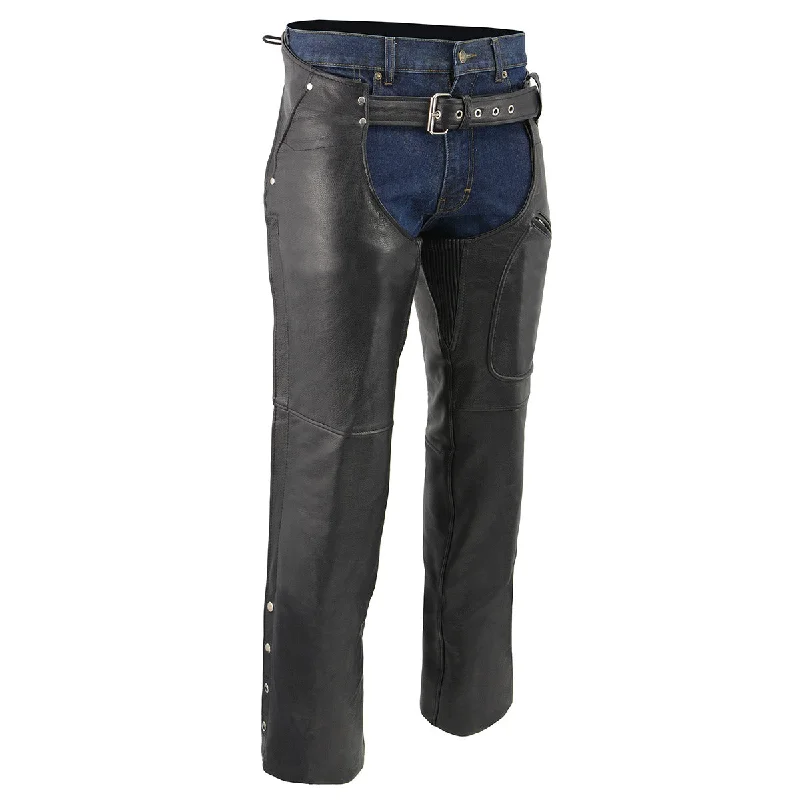 Limited Stock Men's XS43401 Black Thermal Lined 3 Pocket Leather Motorcycle Chaps